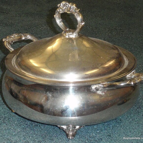 ENGLISH SILVER MFG CORP USA BY LEONARD FOOTED CASSEROLE DISH WITH LID - GIFT! - Picture 2 of 6